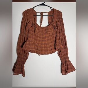 Mustard Seed Rust Plaid Blouse Cropped Medium